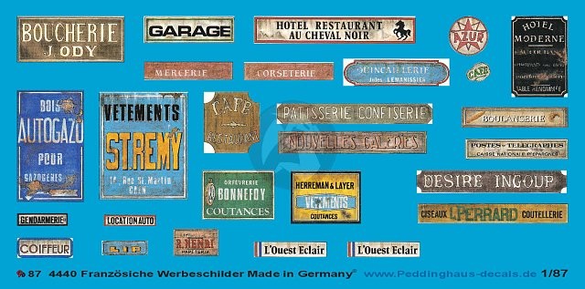 Peddinghaus 1/87 (HO) French Commercial Signs Business Signage WWII (27pcs) 4440