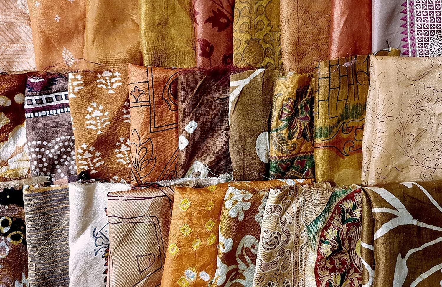 ABB 30pcs 8"x8" Pure Silk Saree Squares Brown Craft Scrapbook Art Doll Jewelry
