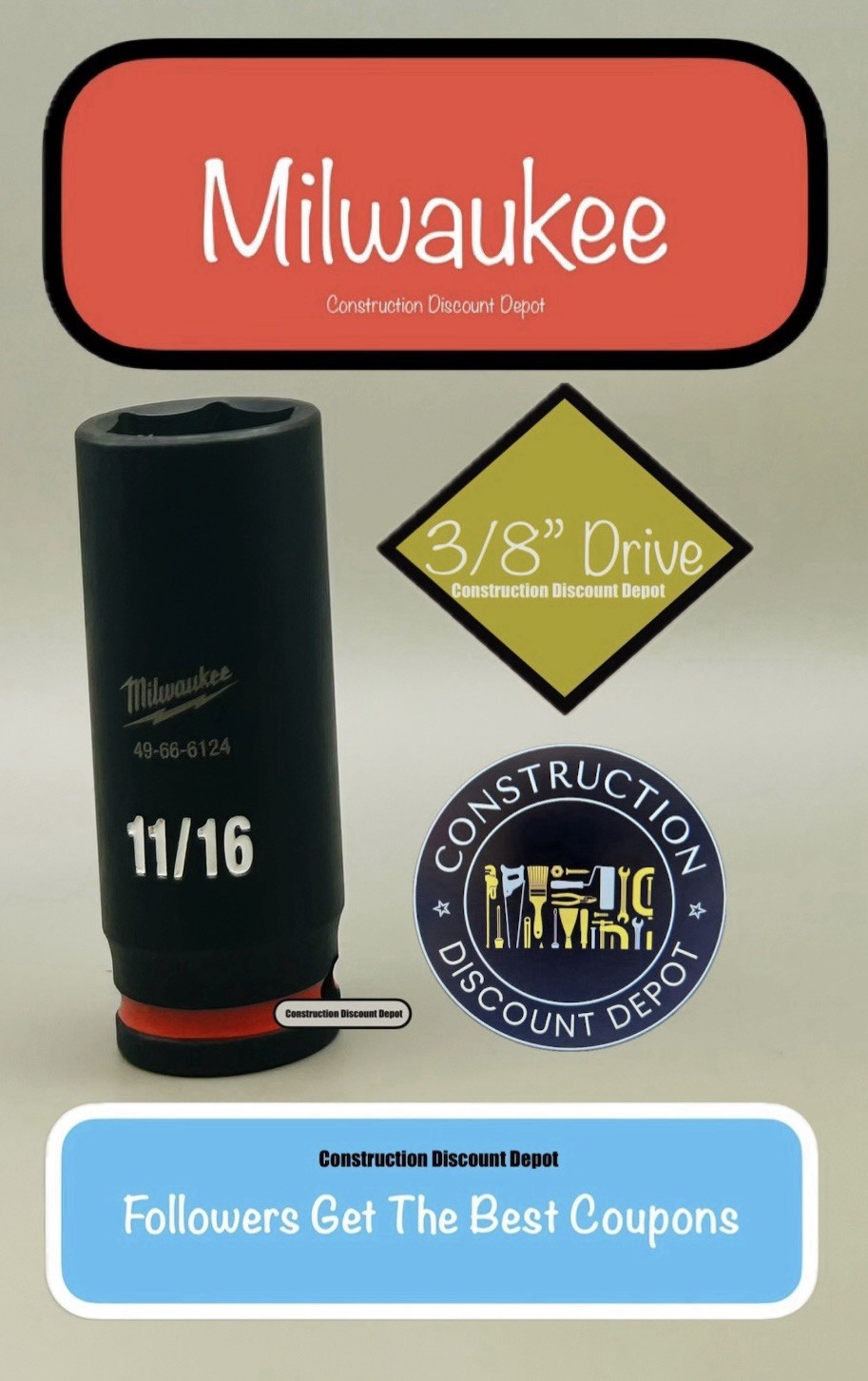 Milwaukee 49-66-6124 SHOCKWAVE Impact Duty 3/8 Drive 11/16" Deep 6 Point Socket