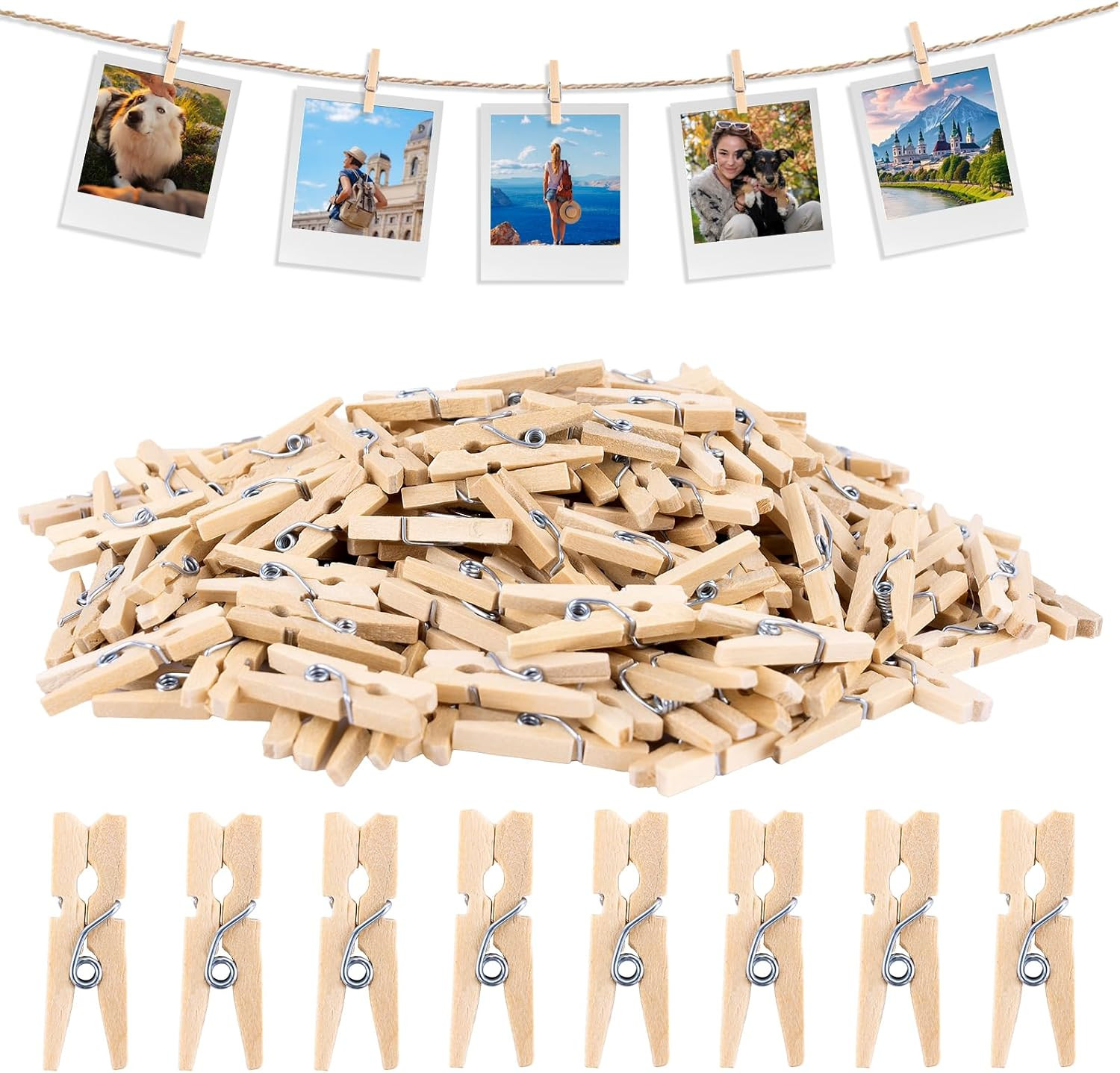 Mini Clothespins for Photo - 200 Pcs 1 Inch Small Natural Wooden Clothes Pins...