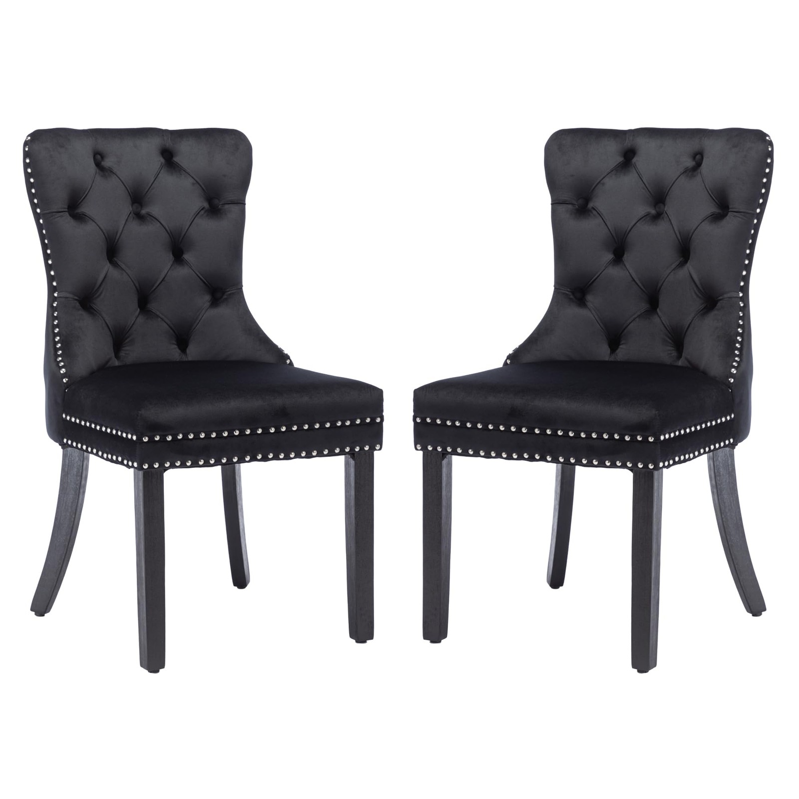 KCC Velvet Dining Chairs Set of 2, Upholstered High-end Black
