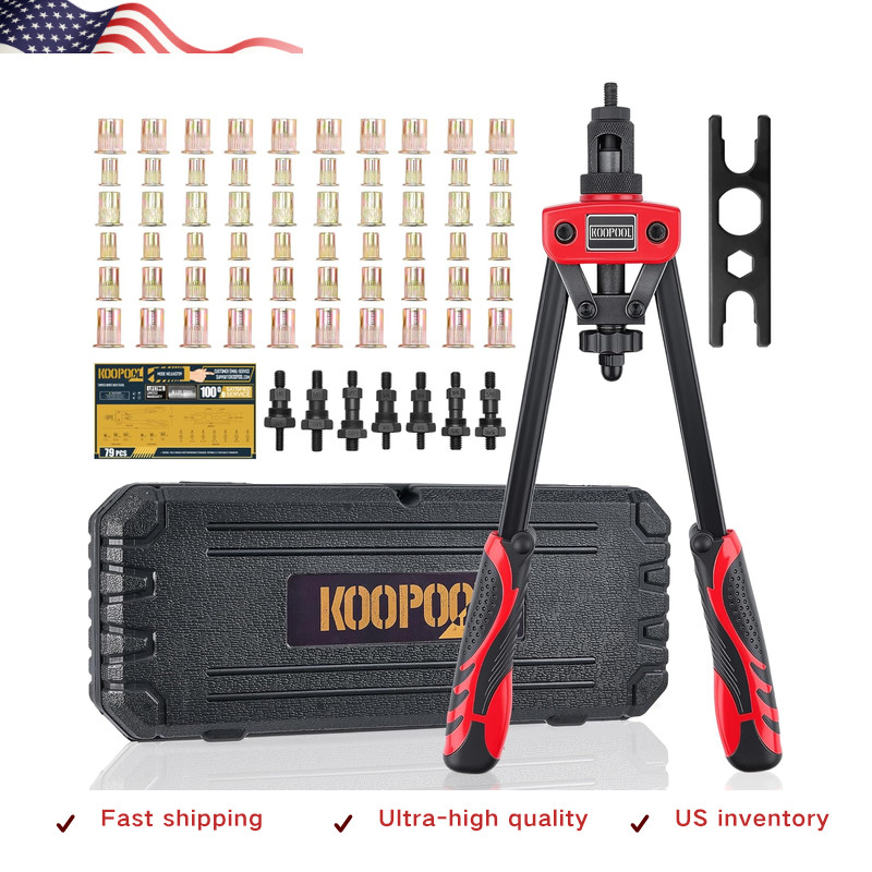 Rivet Nut Tool Kit 7 Mandrels (M6, M8, M10, 1/4-20x2, 5/16-18, 3/8-16) and70 14"