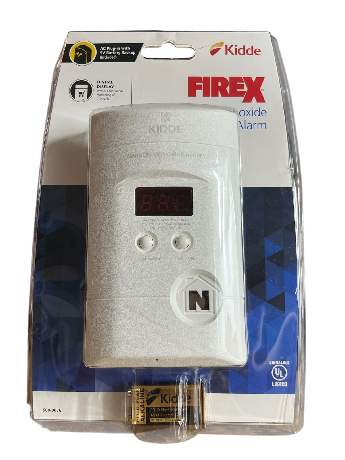 Kidde Firex 900-0076 Carbon Monoxide CO Alarm Detector Plug-in with Battery