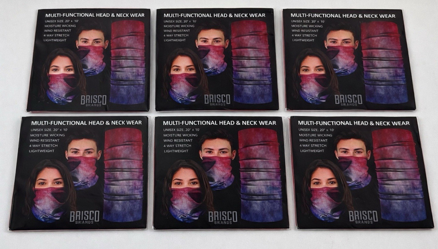 Lot of 6 Brisco Brands  Pink Purple Blue Ombre Neck Gaiter Face Mask  20x10