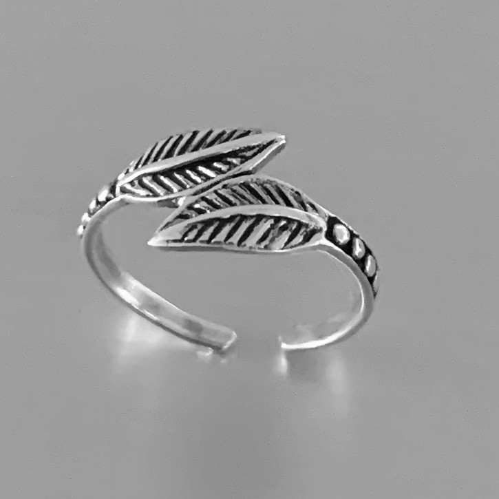 Sterling Silver Double Leaves Toe Ring, Silver Ring, Leaf Ring, Tree Rings