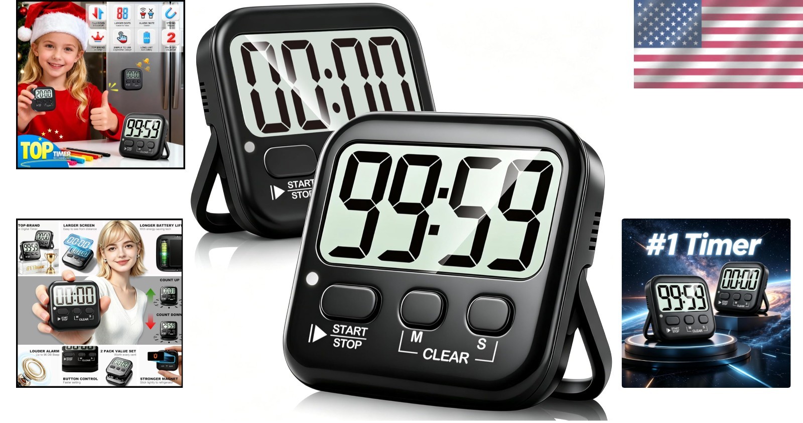 Magnetic Digital Timer Set: Perfect for Cooking & Classroom Activities - Black