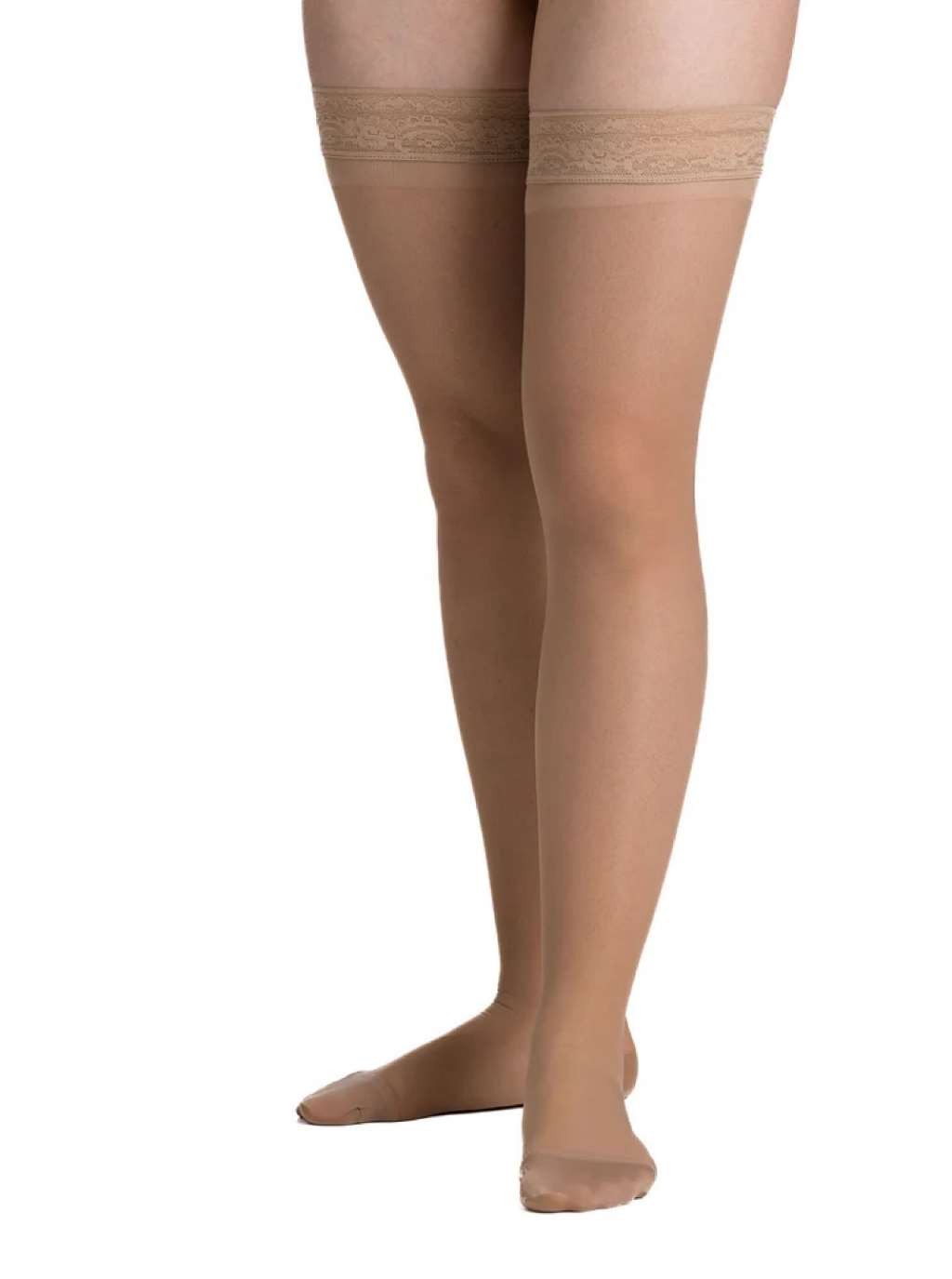 Complete Medical Thigh High Stockings, Sheer, Silicone Lace Band, 15-20mmHg (Siz