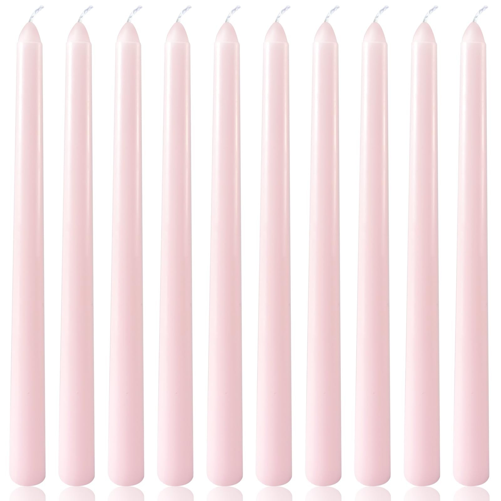 10 Inch Pale-Pink Taper Candles for Home Decoration, 10 Pack Unscented Candle...