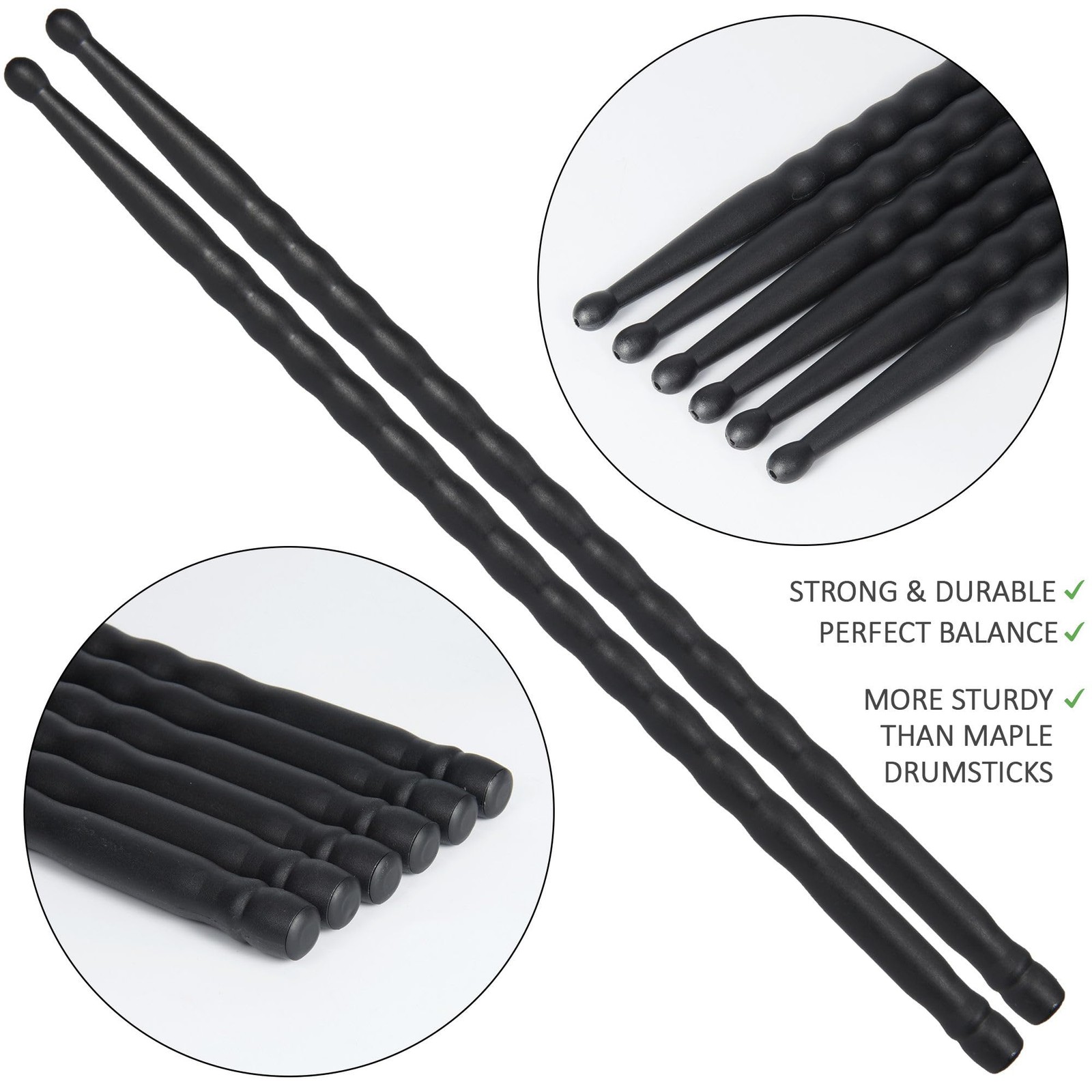 5A Carbon Fiber Drum sticks Light Durable Drumsticks (3 Pair Black)