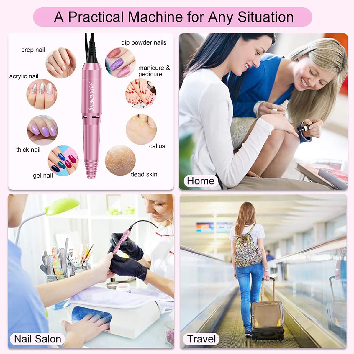 Professional Electric Nail File Drill 20K RPM with Bits & Bands