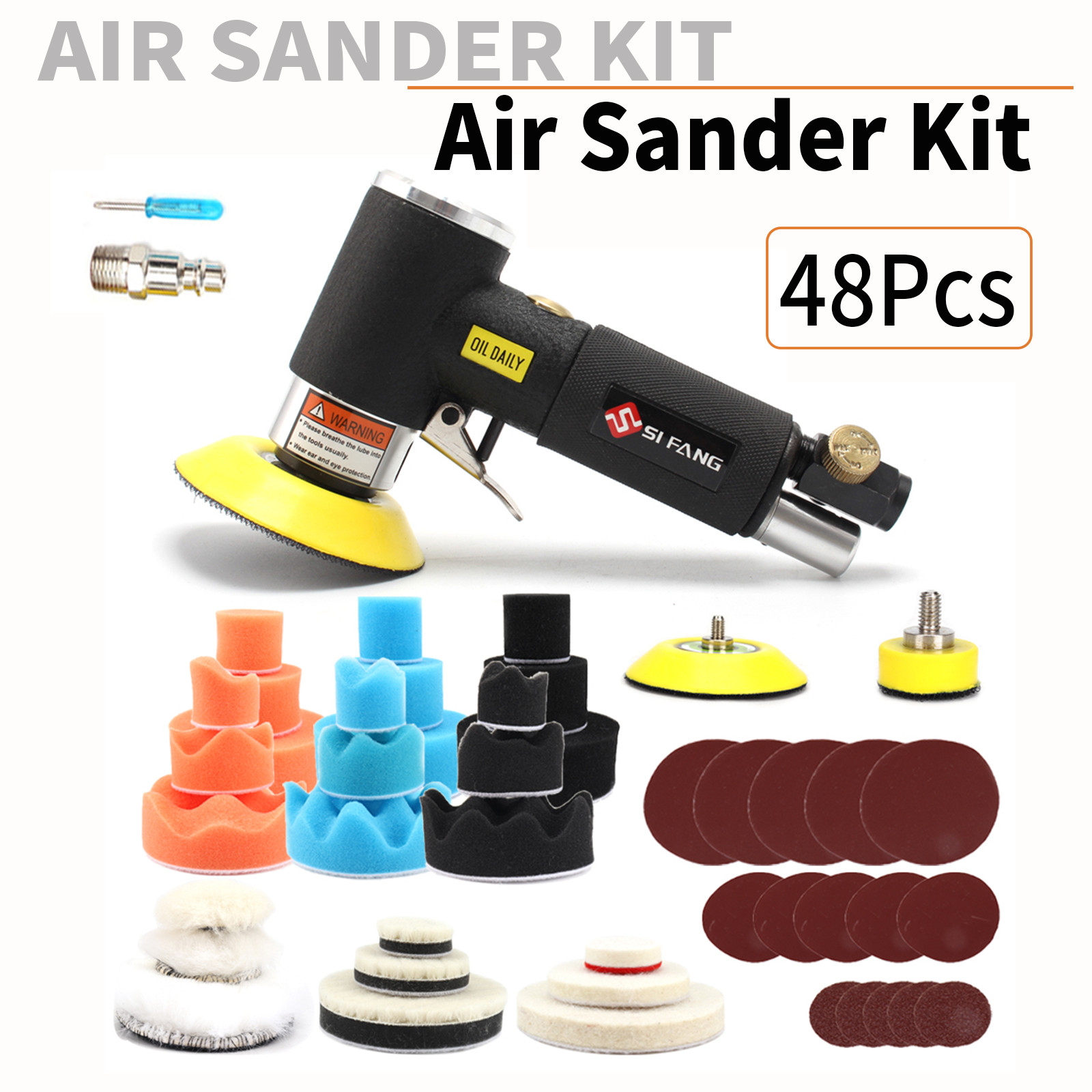 2'' 3'' Air Sander Dual Action Random Orbital Sander Car Polisher Buffer 48Pcs