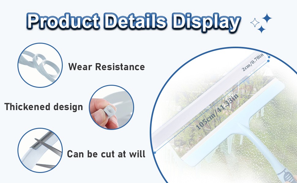 2 Pieces Squeegee Replacement Rubber Blades, 41 Inch Silicone Squeegee Shower