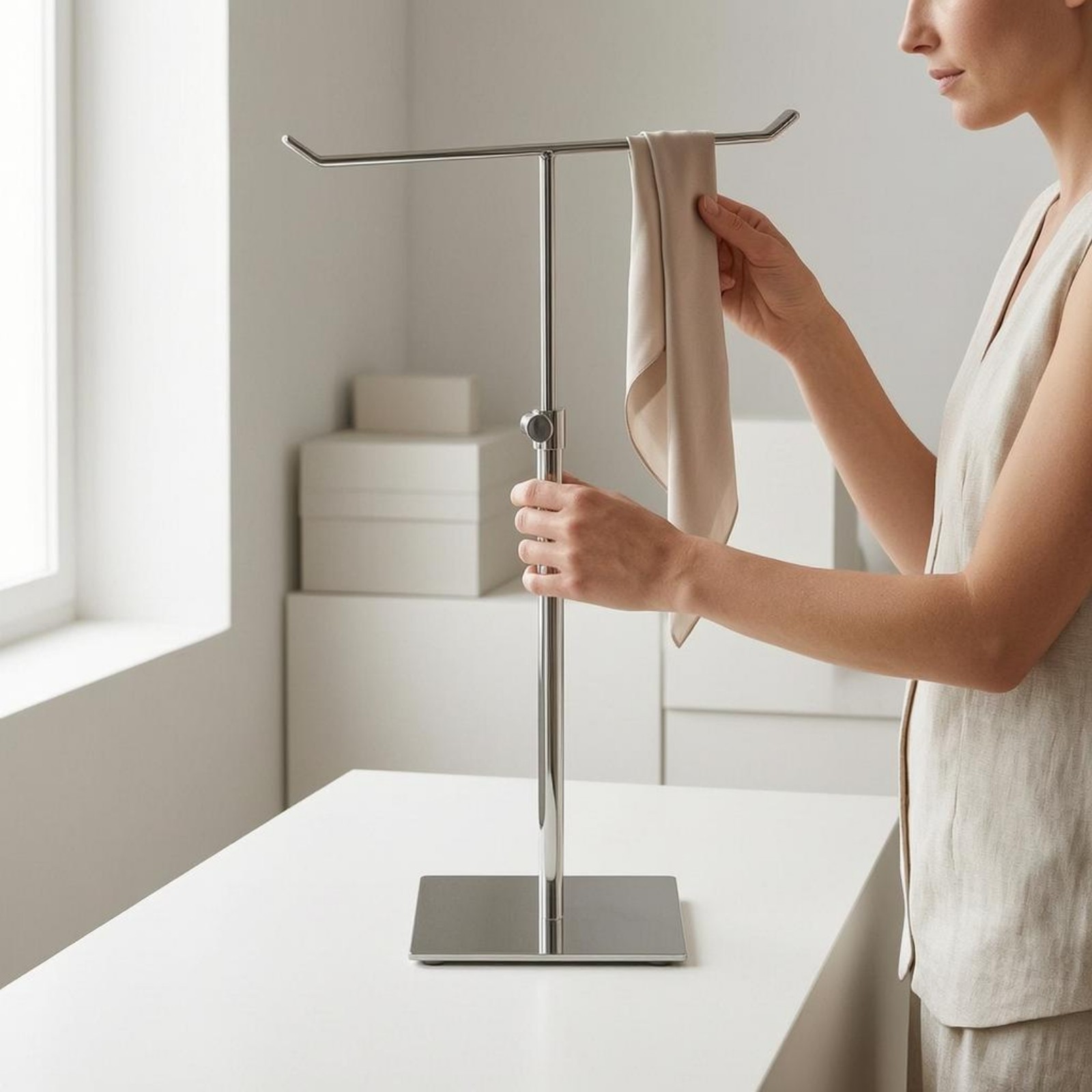 T-Configuration Display Stand Square Base Countertop Handbag Holder Stable