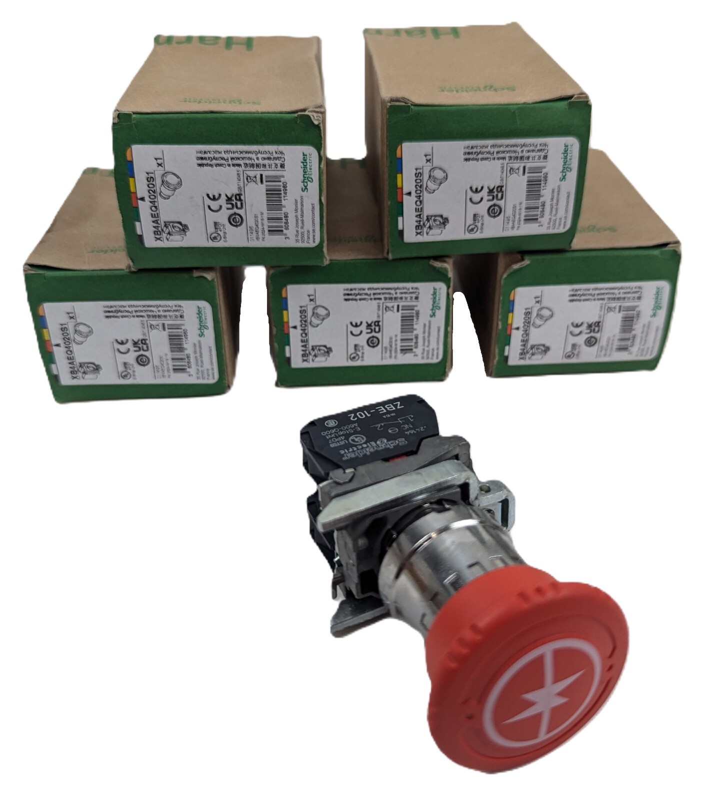 5 Schneider XB4AEQ4020S1 Push Button Switch Red with 2-NC Panel Mount 22mm NEW