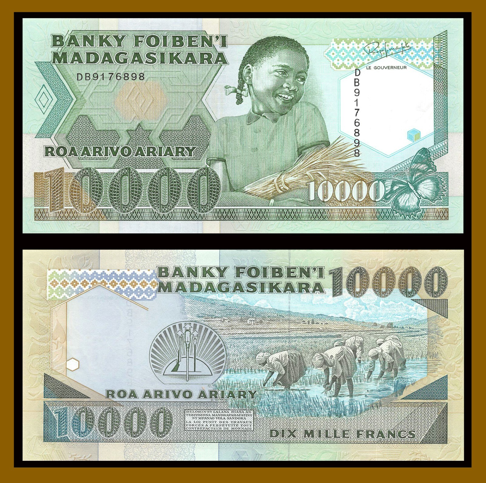 Madagascar 10000 Ariary, 1988-1994 P-74b Sig# 3 Au