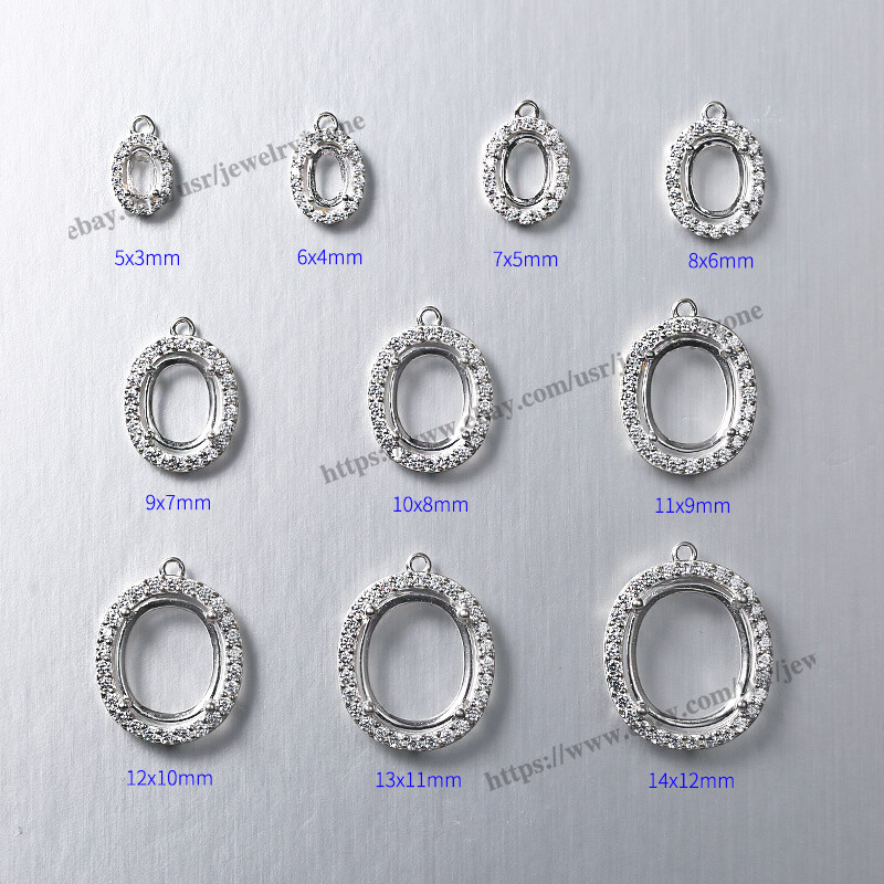 Pre Notched Sterling Silver Cabochon Settings Pendant/Earring Dangl Oval 4 Prong