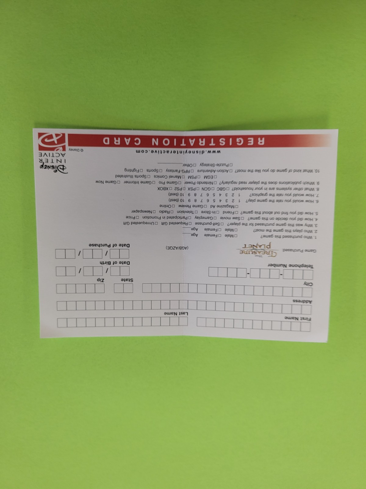 Disney Interactive Registration Card - C-AGB-AZQE-USA