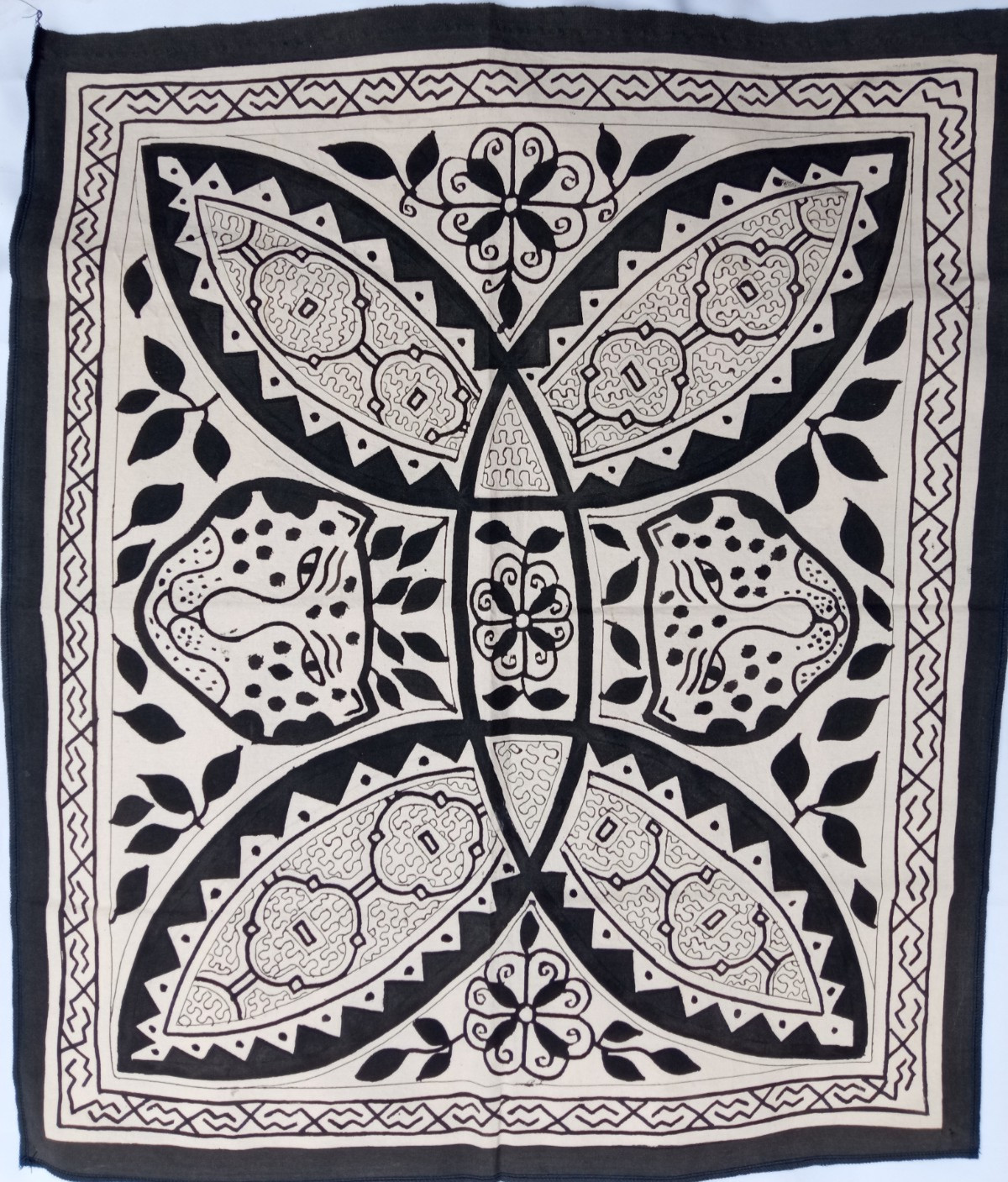 Shipibo Native painted jaguar Cloth 31"x27"