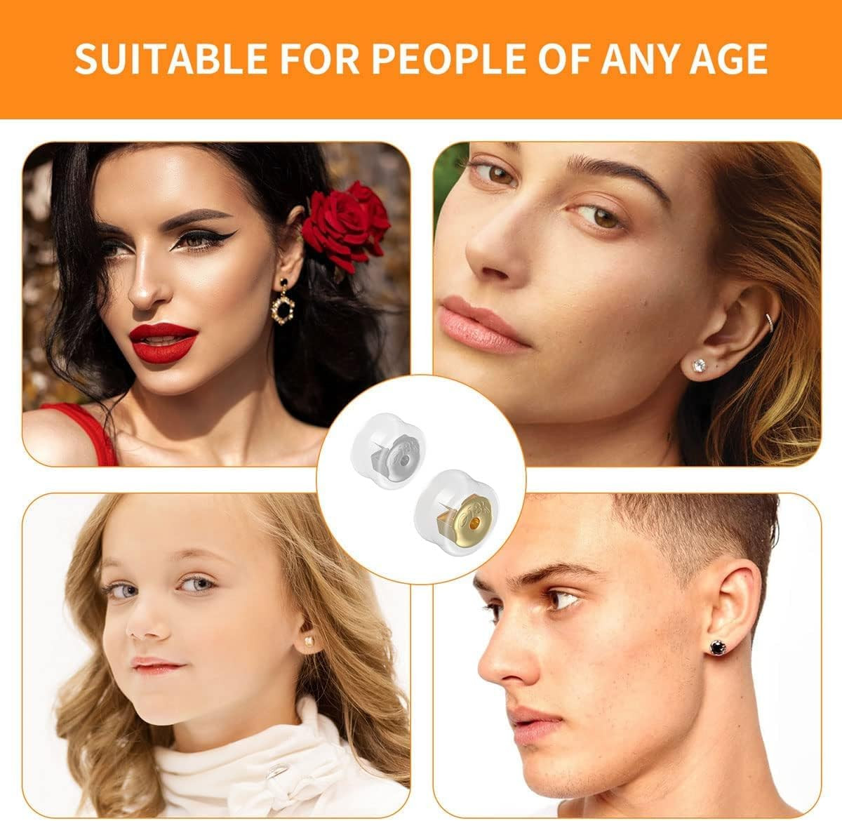 18K Gold Secure Earring Backs for Studs, 925 Silver Silicone Hypoallergenic Soft