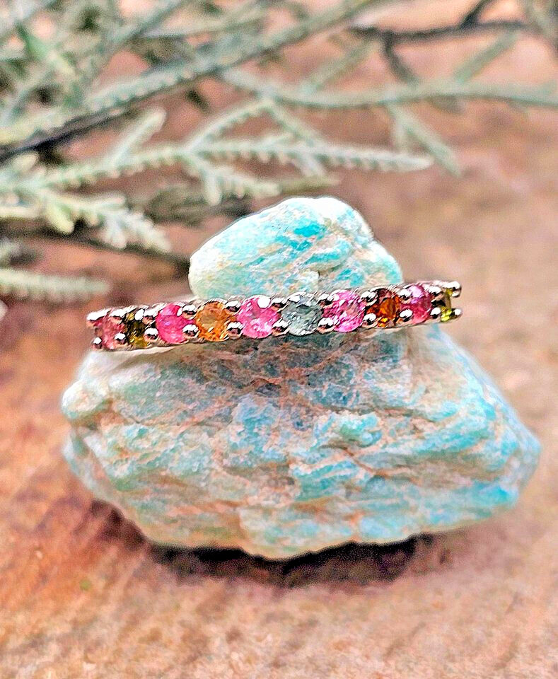 Beautiful Nature Tourmaline Gemstones Mixed Colors Adjustable Ring
