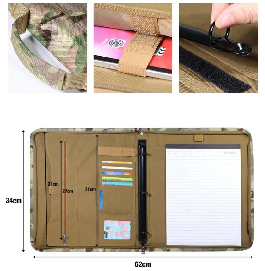 Tactical A4 3-Ring Binder Padfolio Notepad Weatherproof Notebook Cover w/ Zipper