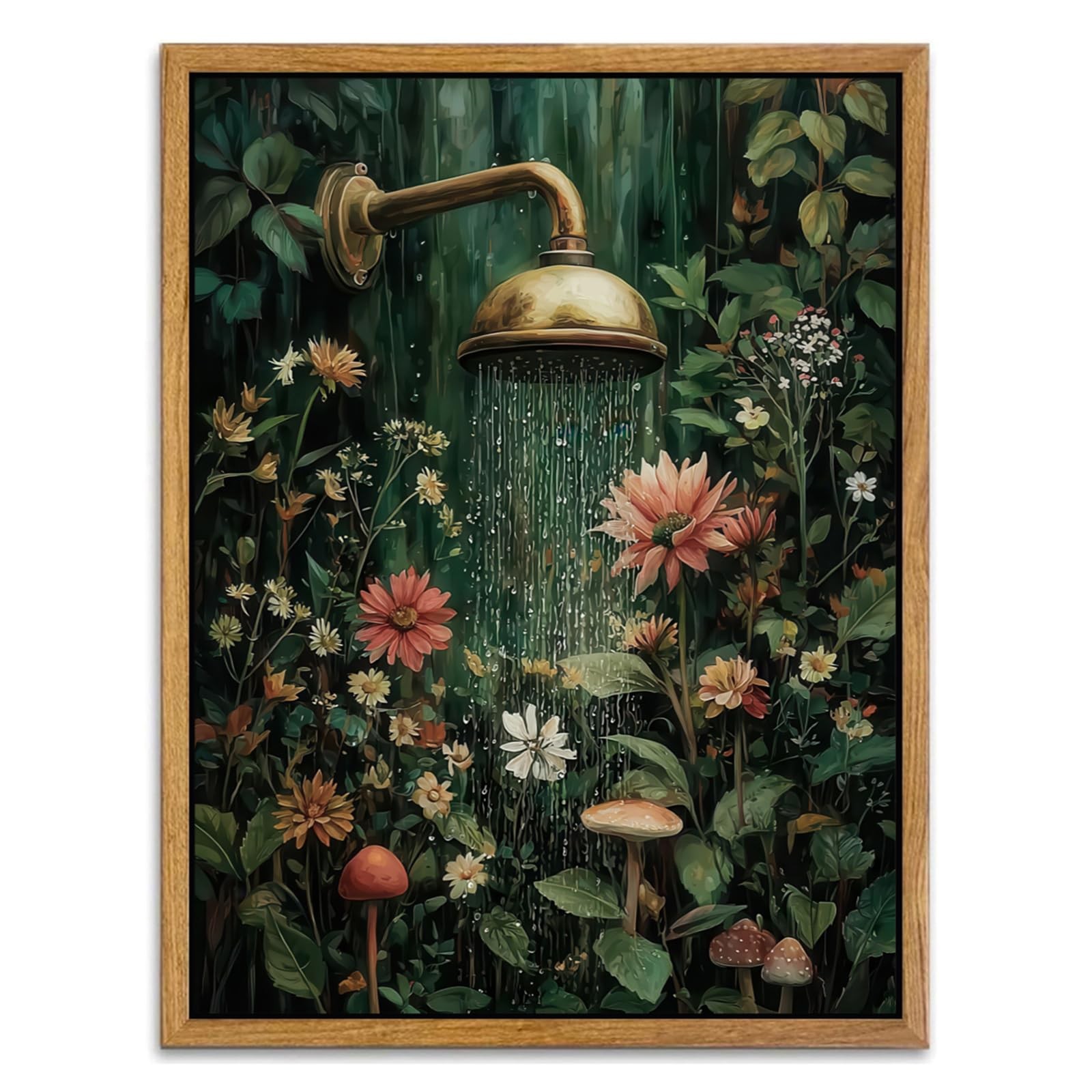 AtterrirArt Framed Vintage Bathroom Wall Art, 12 * 16"L x 12"W, Floral Shower