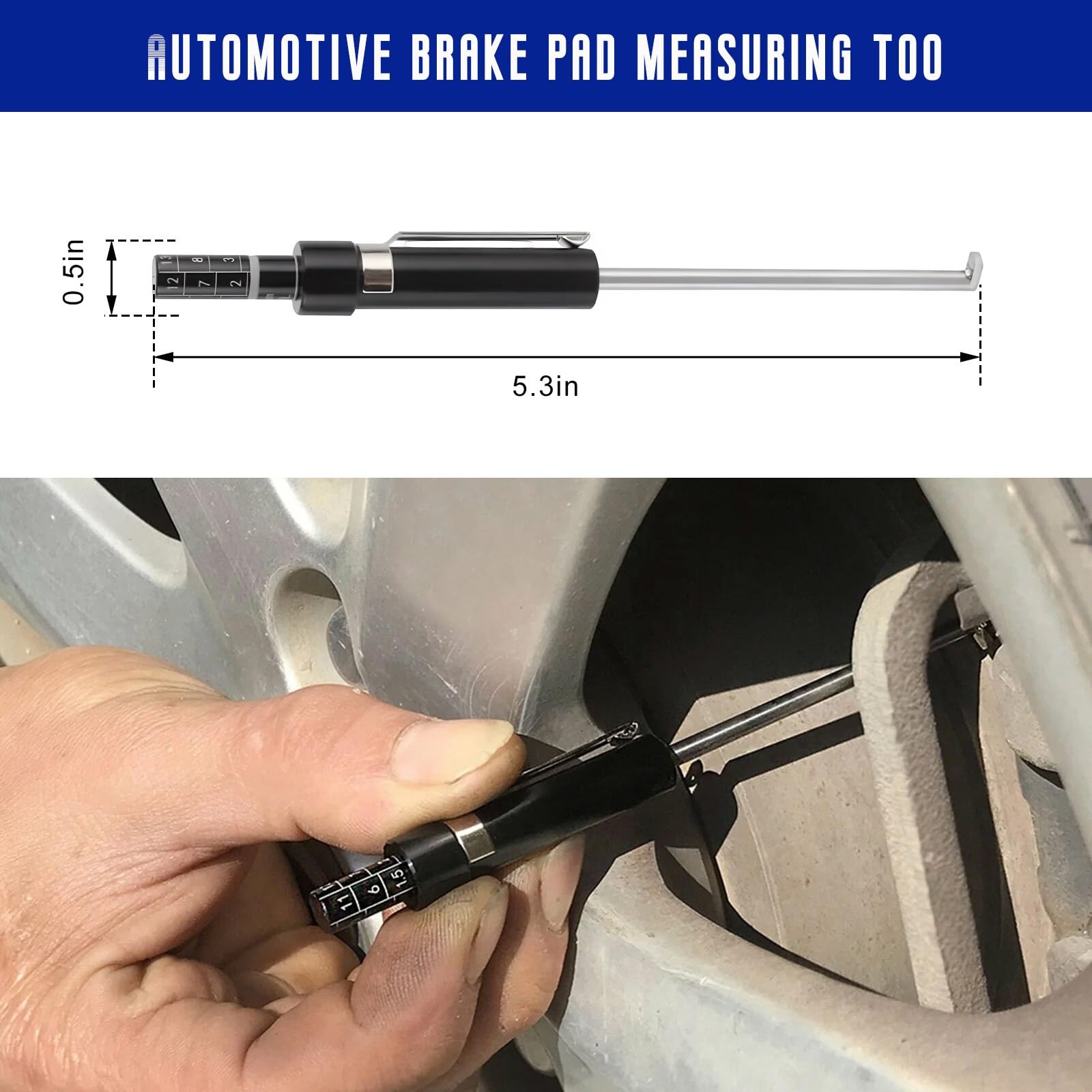 Black Silver Car Brake Pad Thickness Measure Tool Auto Gauge