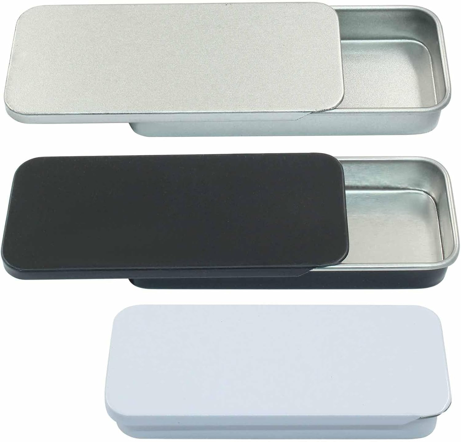 3 Pcs Mini Metal Tin Box Containers with Lids, Small Metal Slide Top Tin Empty C