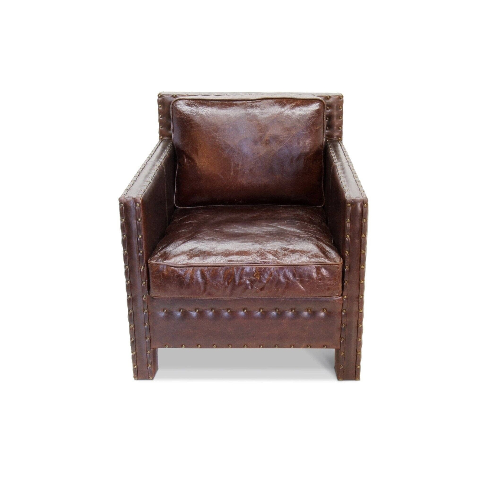 Club Armchair Distressed Genuine Leather Accent Chair - Rustic Brown