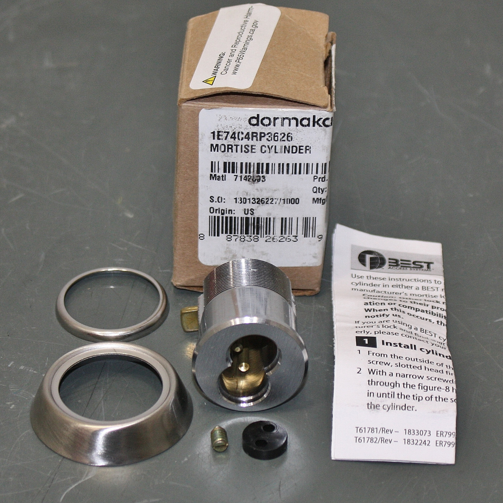 CORELESS - Best Dormakaba Mortise Cylinder 1E74-C4RP3626, Satin Chrome, Brass