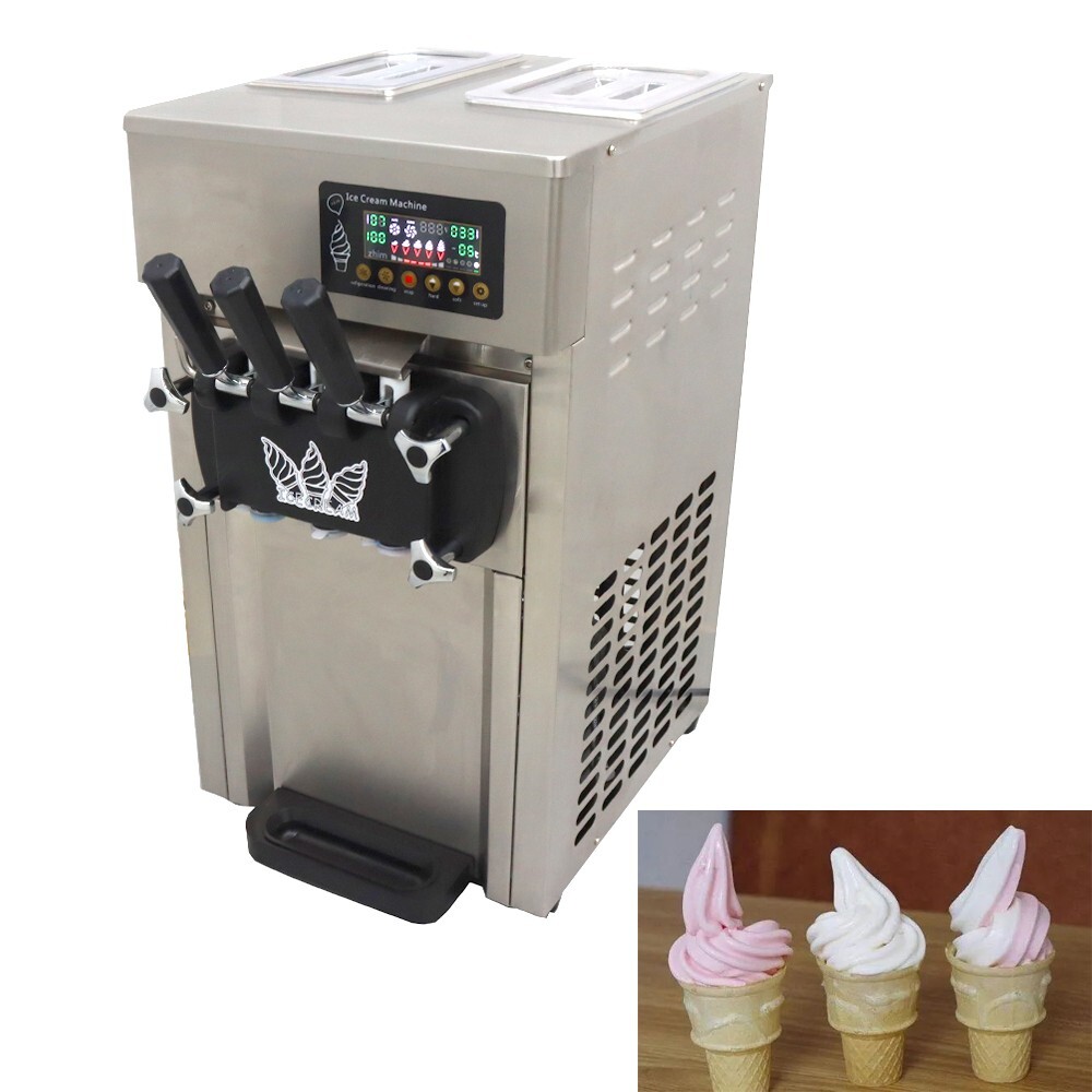 3 Flavor Soft Serve Ice Cream Machine Time Controller 3.5L 2Hoppers 110V 1.2kw