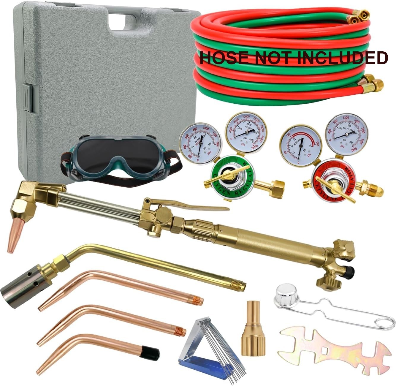 Oxygen Acetylene Gas Cutting Torch Regulator Welding Kit w/Welding Goggles Case