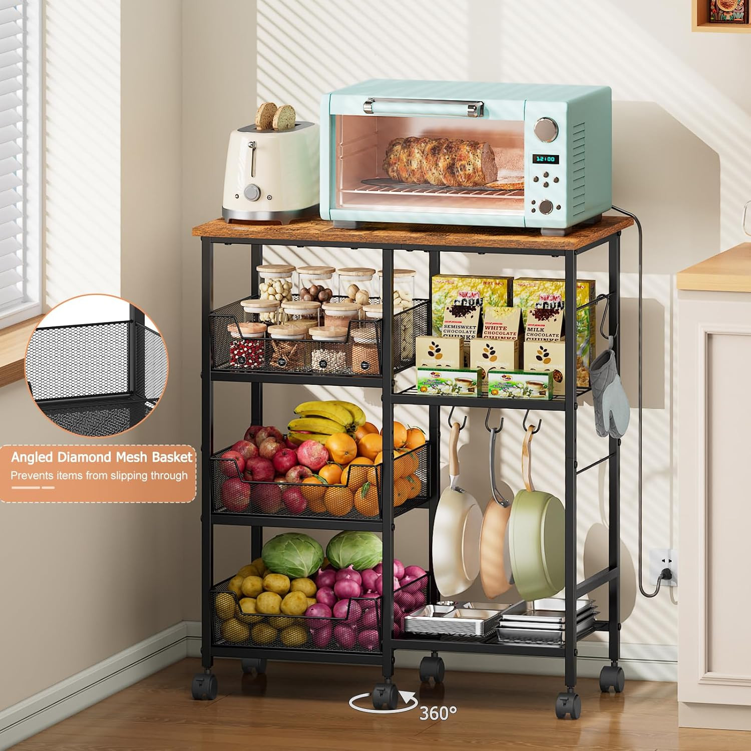 Rolling Kitchen Storage Microwave Cart, Kitchen Island with Adjustable Shelf on