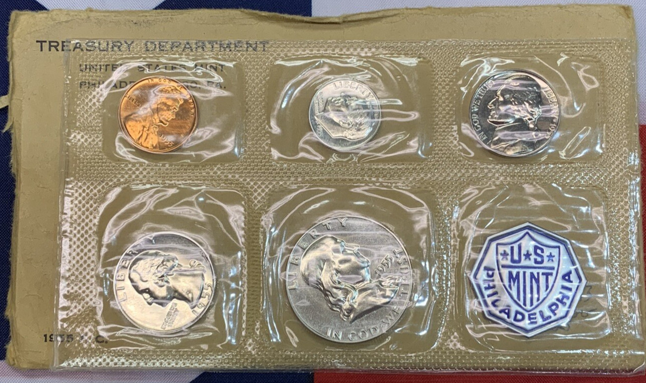 1955 Proof Set | 90 % Silver .10c,.25c,.50c | Original U.S. Mint OPENED Envelope
