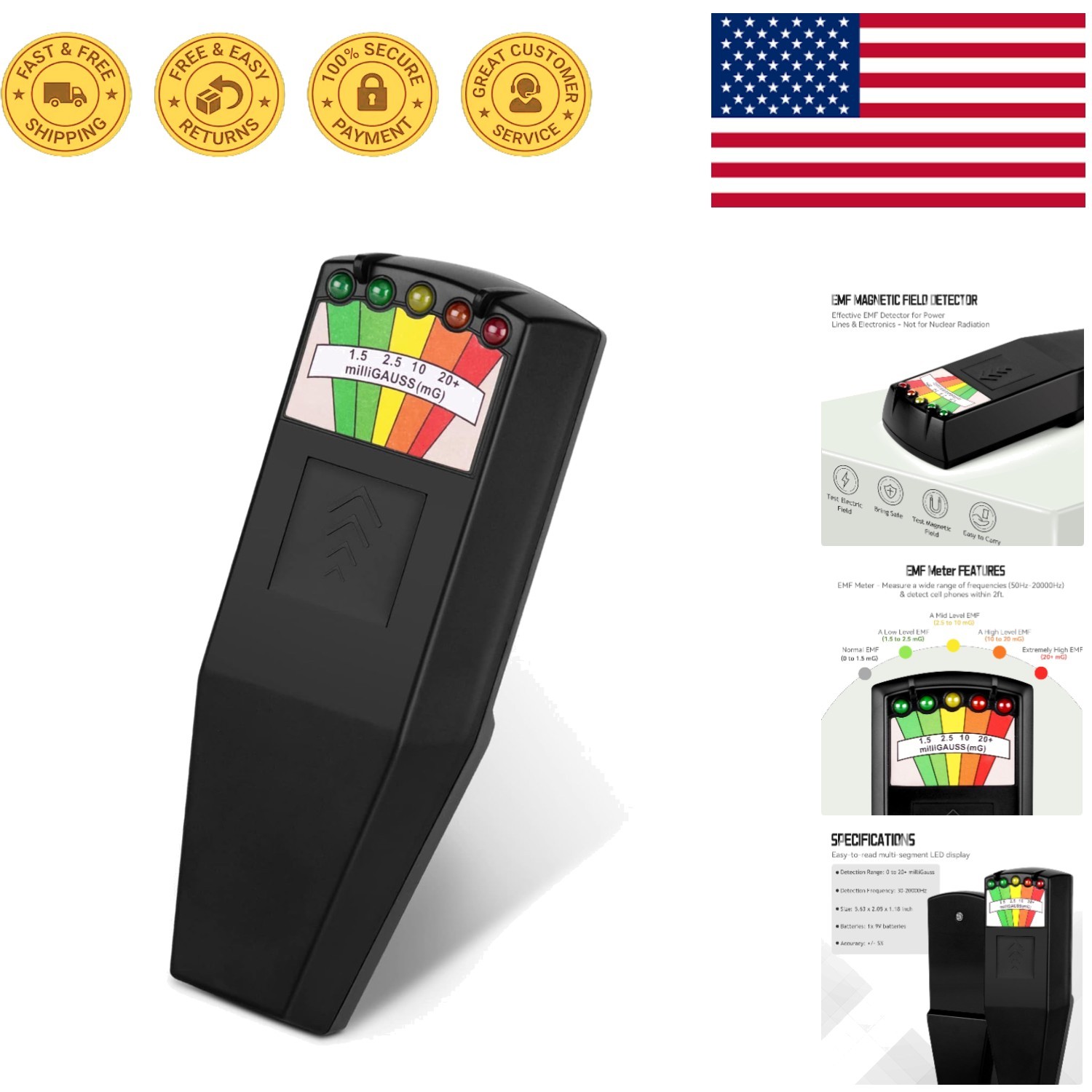 Professional EMF Magnetic Field Detector - Lightweight, Accurate, 50Hz-20,000Hz
