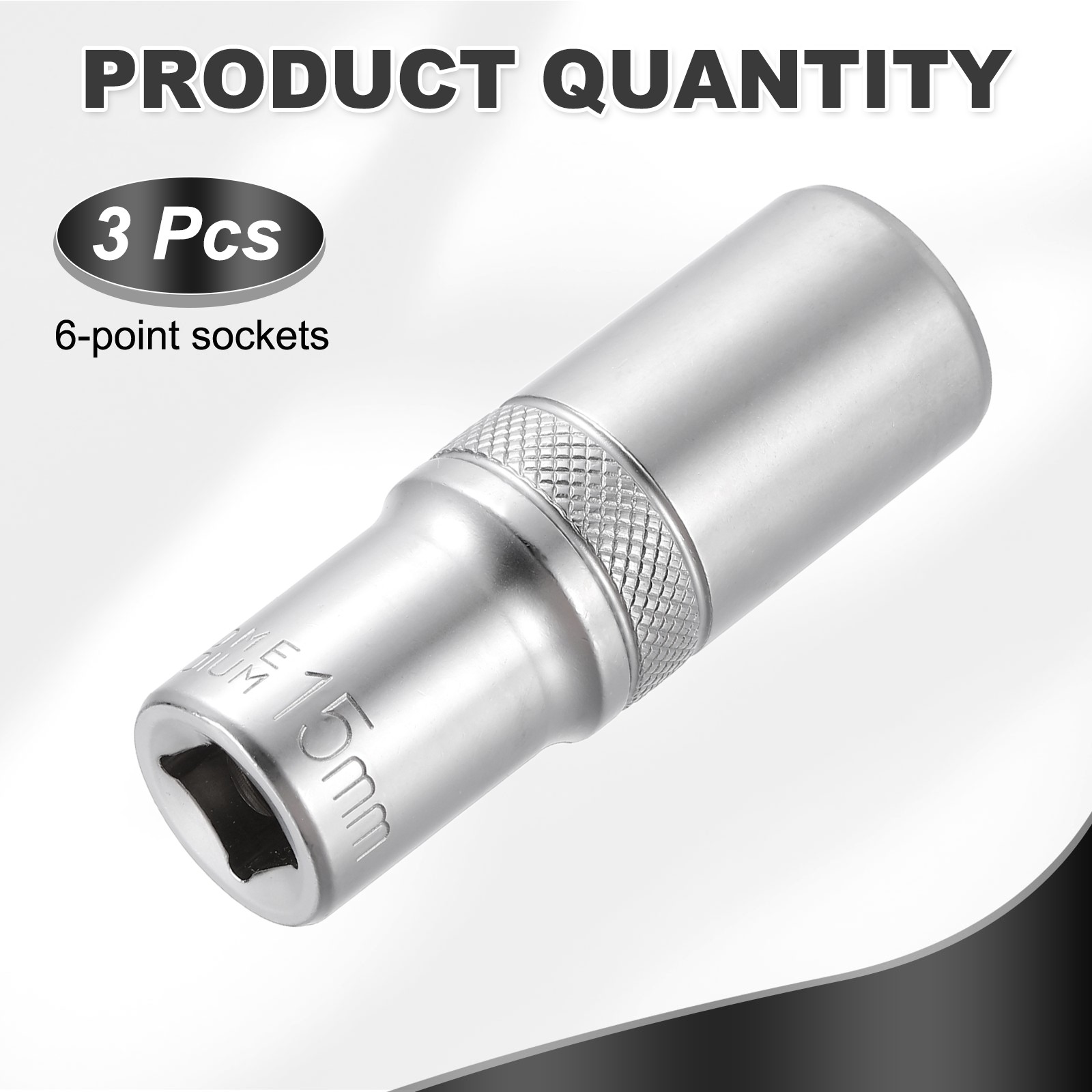 3pcs 6 Points Deep Socket 3/8" Drive 15mm Nickel Plating Impact Socket 2.5" Long