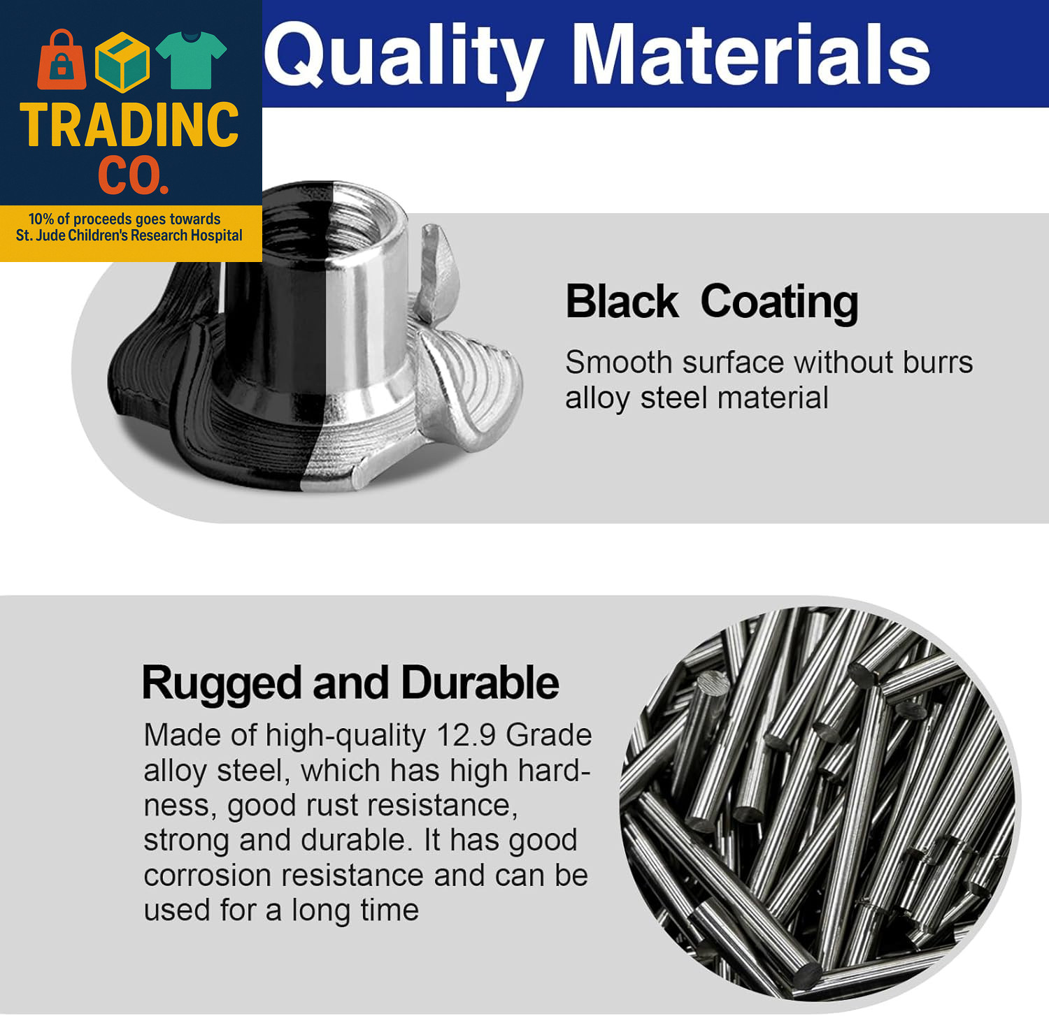 50 Pack 5/16"-18 T Nuts for Wood, Black Carbon Steel 4-Prong Tee Nuts for Furnit