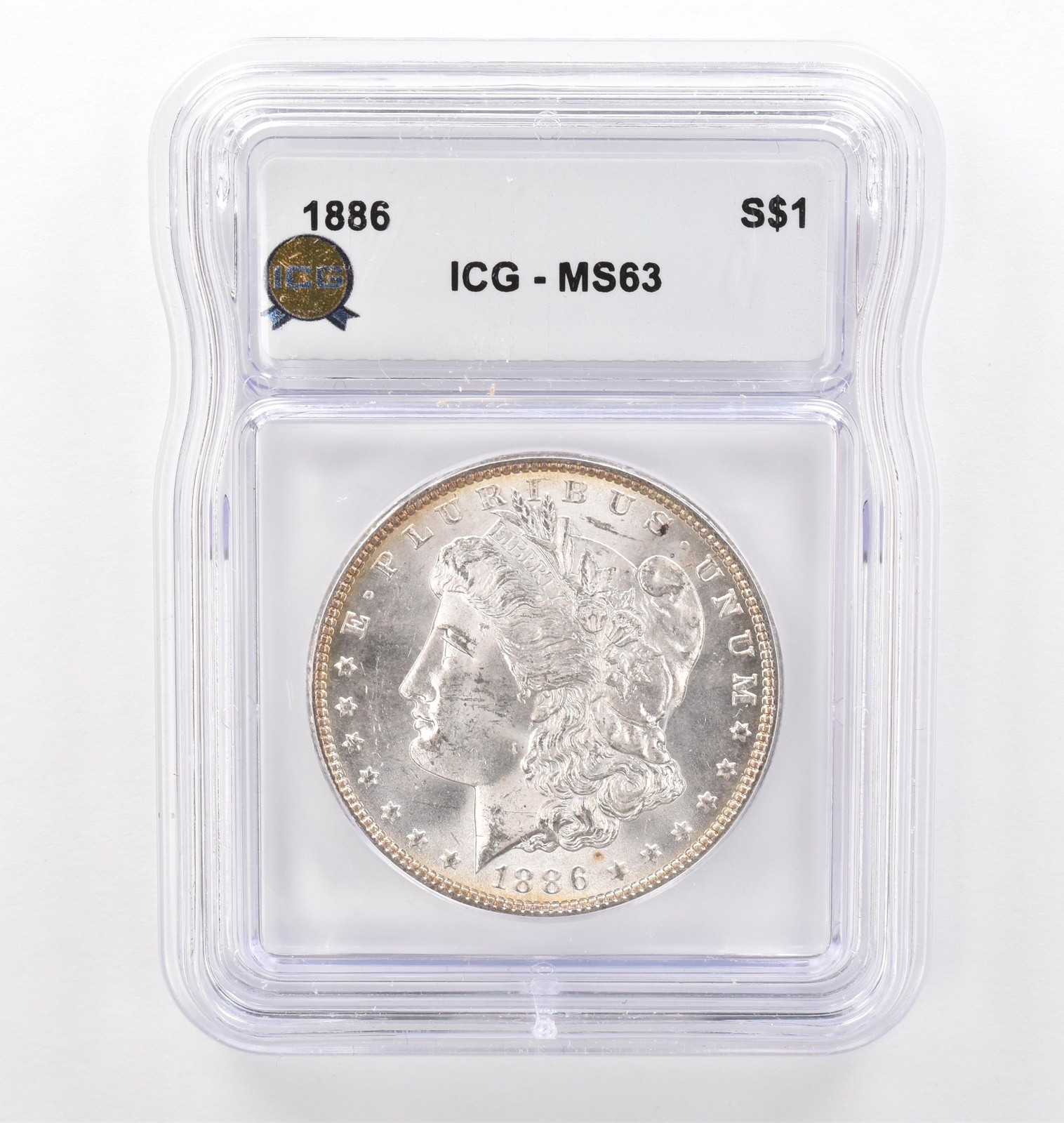 1886 Morgan Silver Dollar MS63 ICG Peripheral Tone Reverse *6196