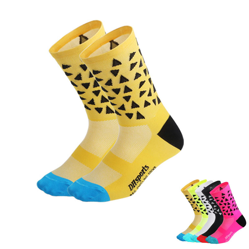 Pro Mens Womens XC Cycling Socks Riding Ankle Sports Socks Bicycle Socks Yellow