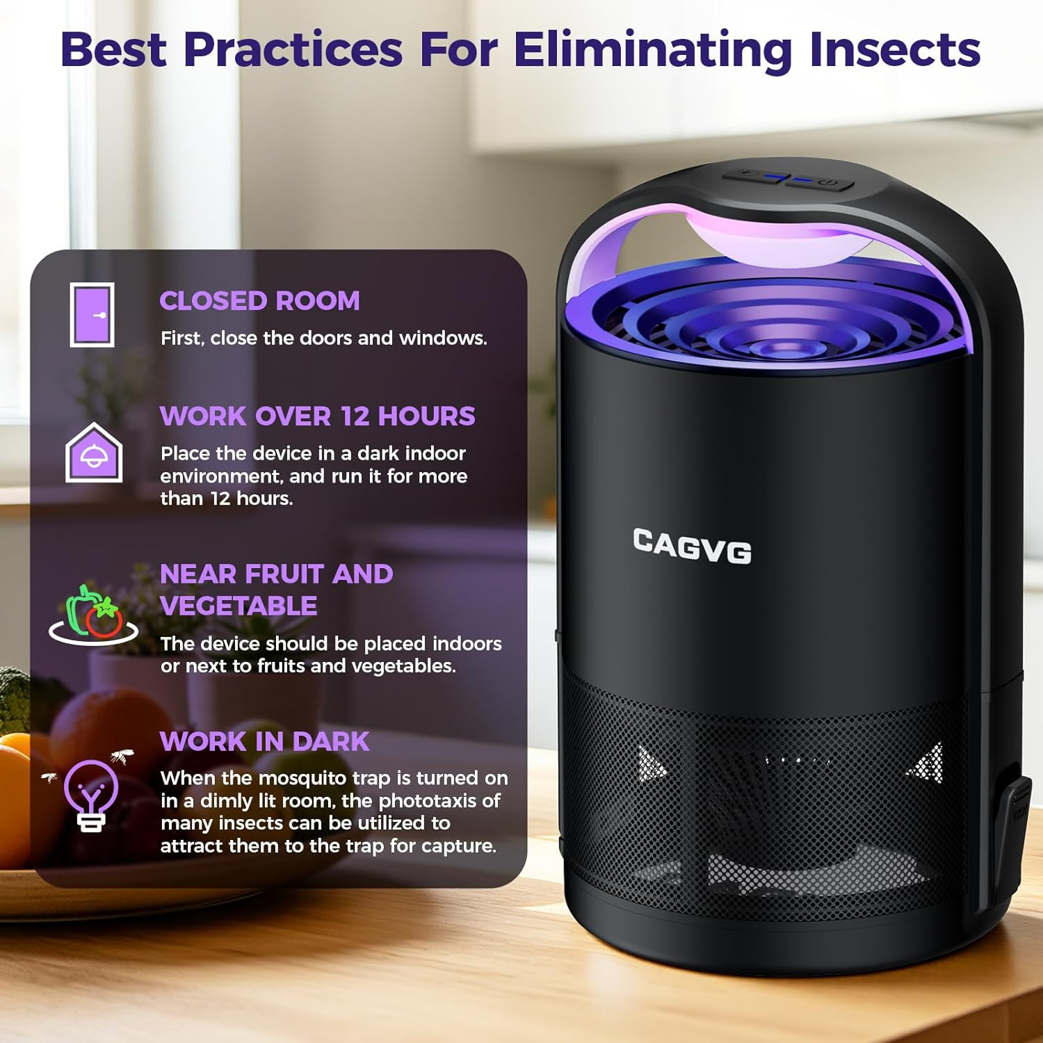 Fly Trap Indoor, Fruit Fly Traps for Indoors with Suction & Adjust Light | Plug-