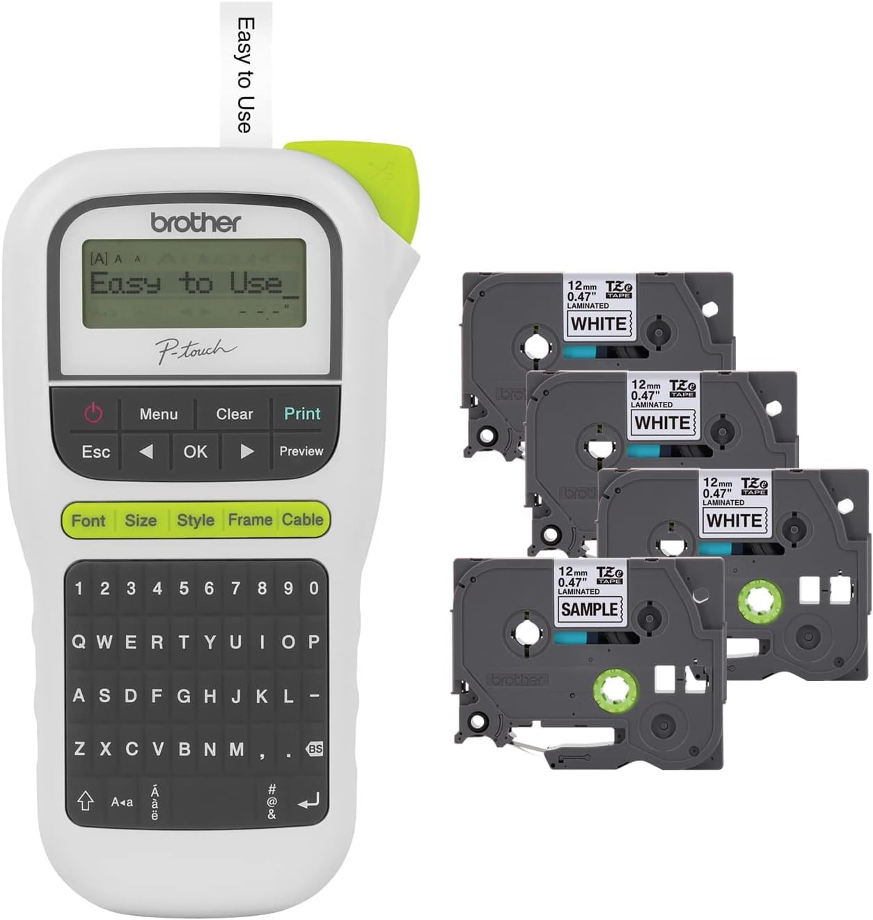 P-Touch, PTH110BP, Easy Portable Label Maker Bundle (4 Label Tapes Included), Wh