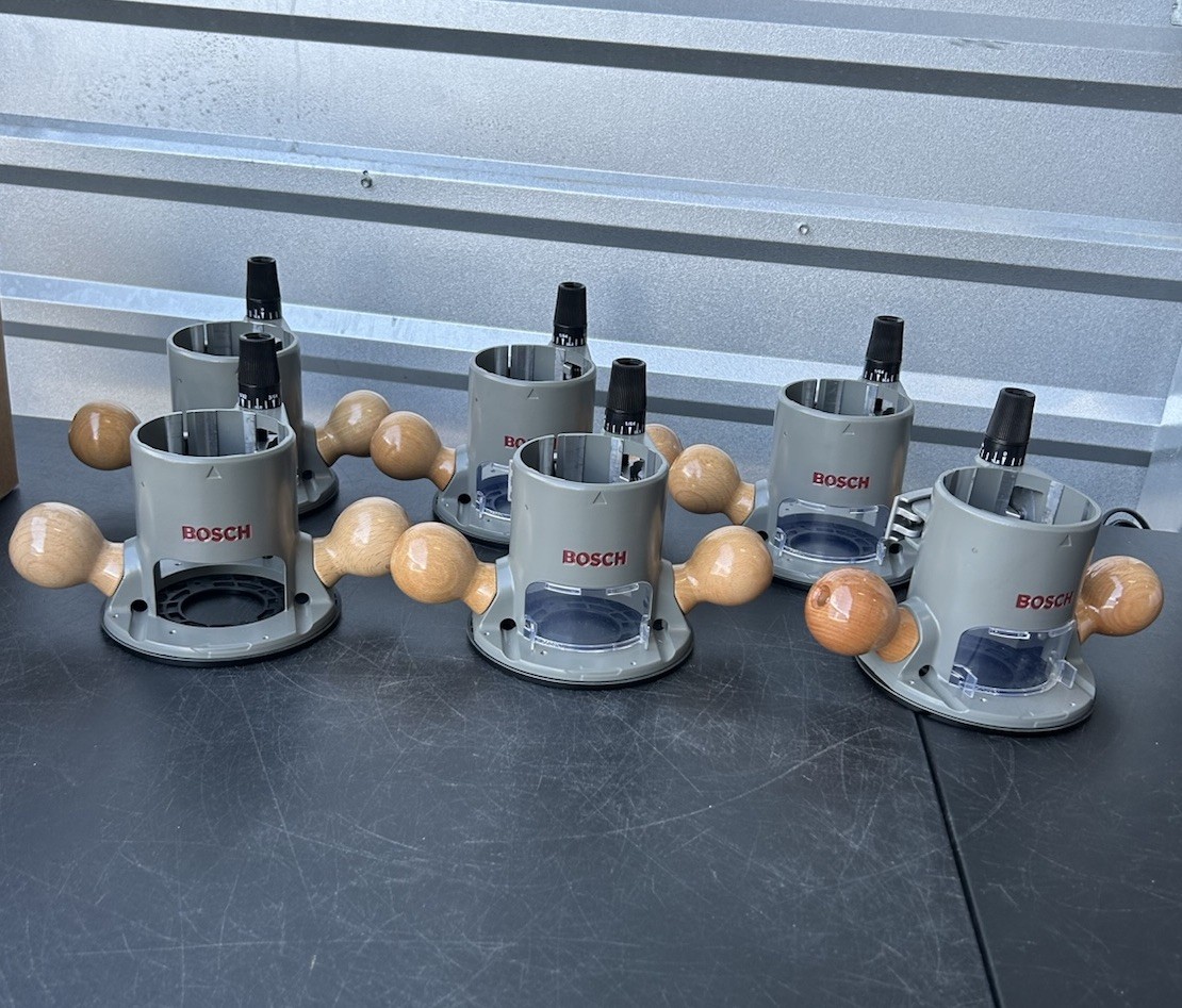 CLEAN Lot Of 6 Bosch Fixed Base Route Wooden Handle Attachments Bosch