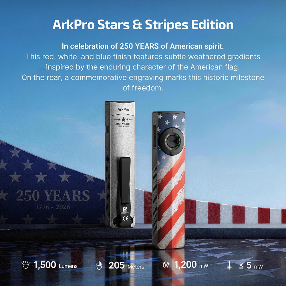 Olight ArkPro Class 3R & Baton 4 Pro Stars & Stripes Edition CW Flashlights