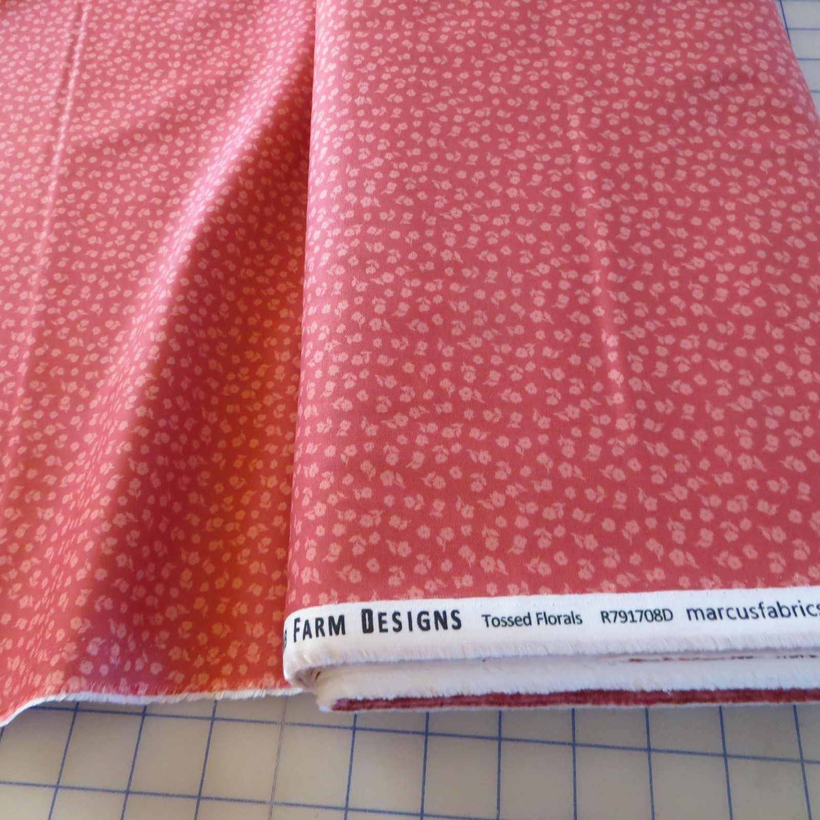 Yard ~ Strawberry Patched Tossed Florals by Marcus $3.99 Ships ANY Amount Fabric