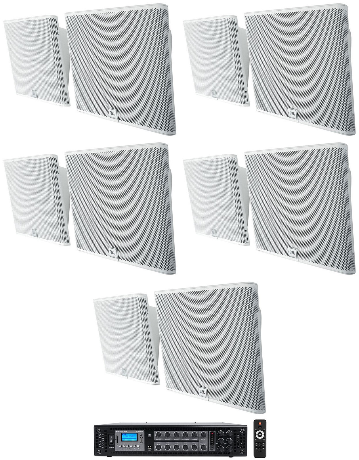 10 JBL SLP12/T-WH White Low-Profile On Wall Mount 3" 70v Commercial Speakers+Amp
