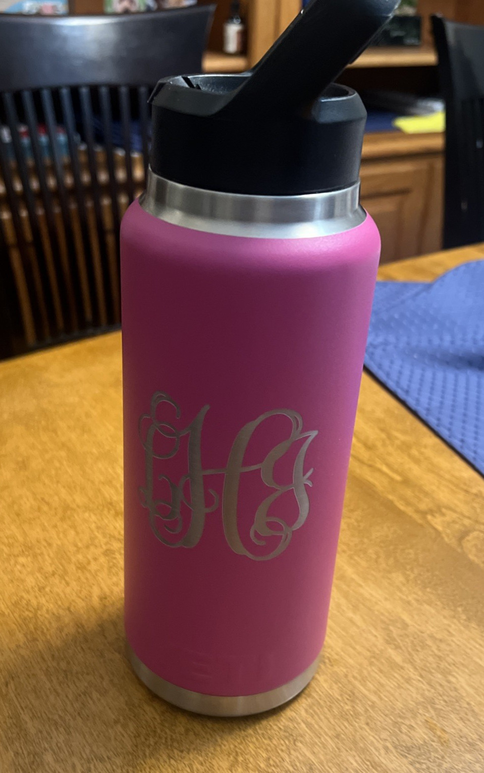 Used Yeti Pink Customized 36oz Stainless Steel Rambler Tumbler Extra Stray