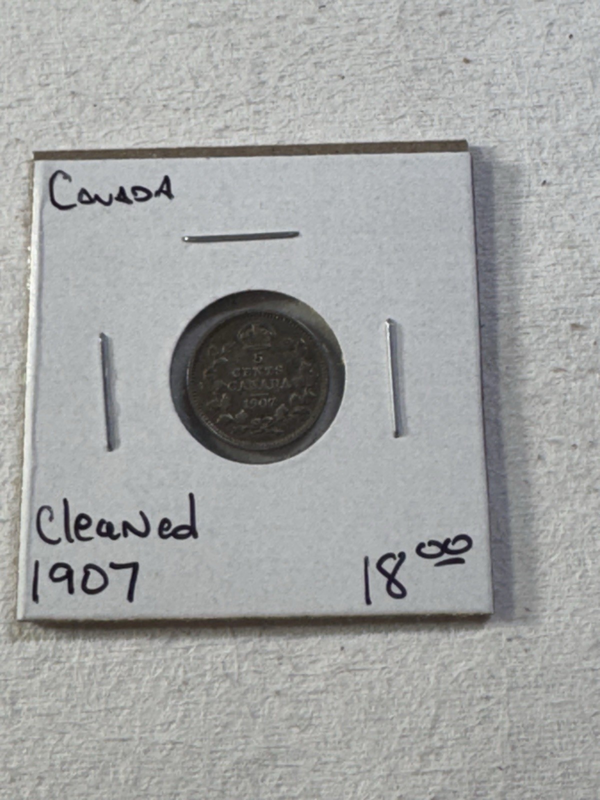 1907 Canada 5 Cents Small Silver Coin Cleaned