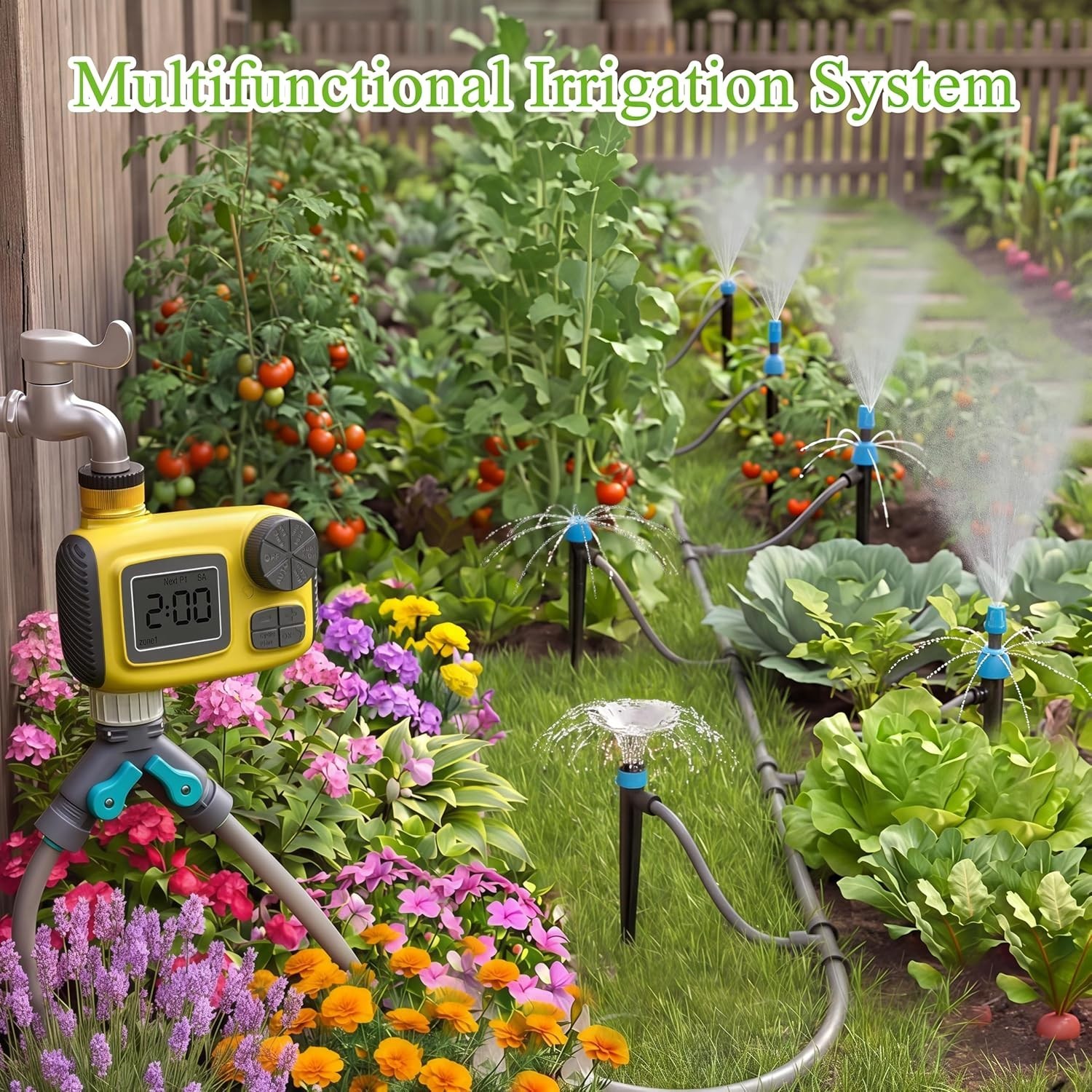 100FT Drip Irrigation System with Timer & 16 Adjustable Nozzles for Garden