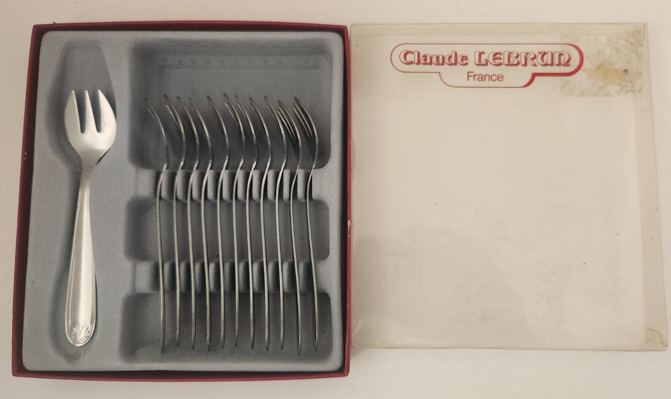 12 Pc Claude Lebrun Inox FRANCE Hors d'oeuvres Appetizer Fork Set Stainless NEW