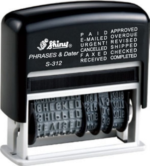 Self-inking Dial-A-Phrase Date Stamp, Blue ink, 12 Changeable Messages (SD312E)